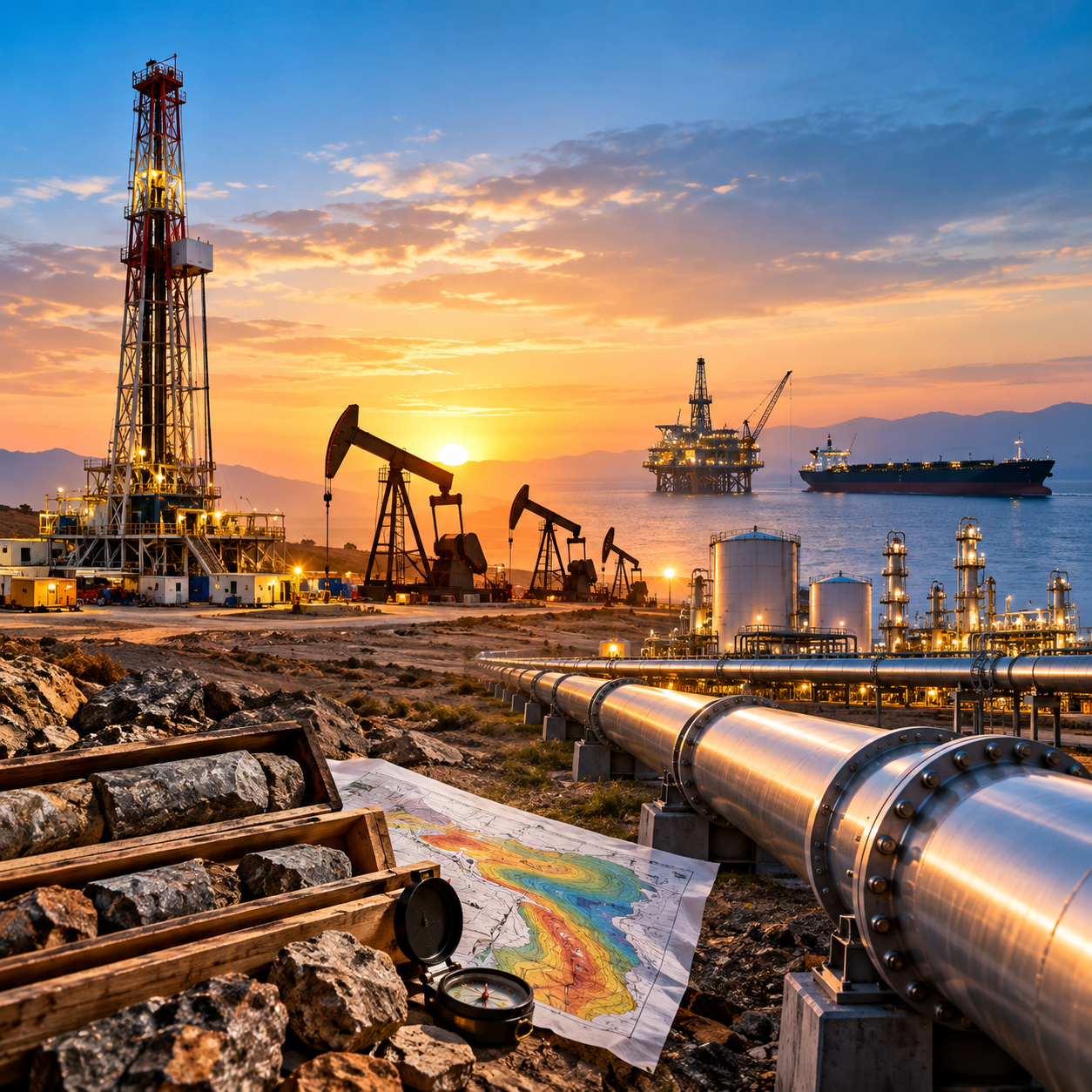 Oil and Gas Supply Chain at Sunset
